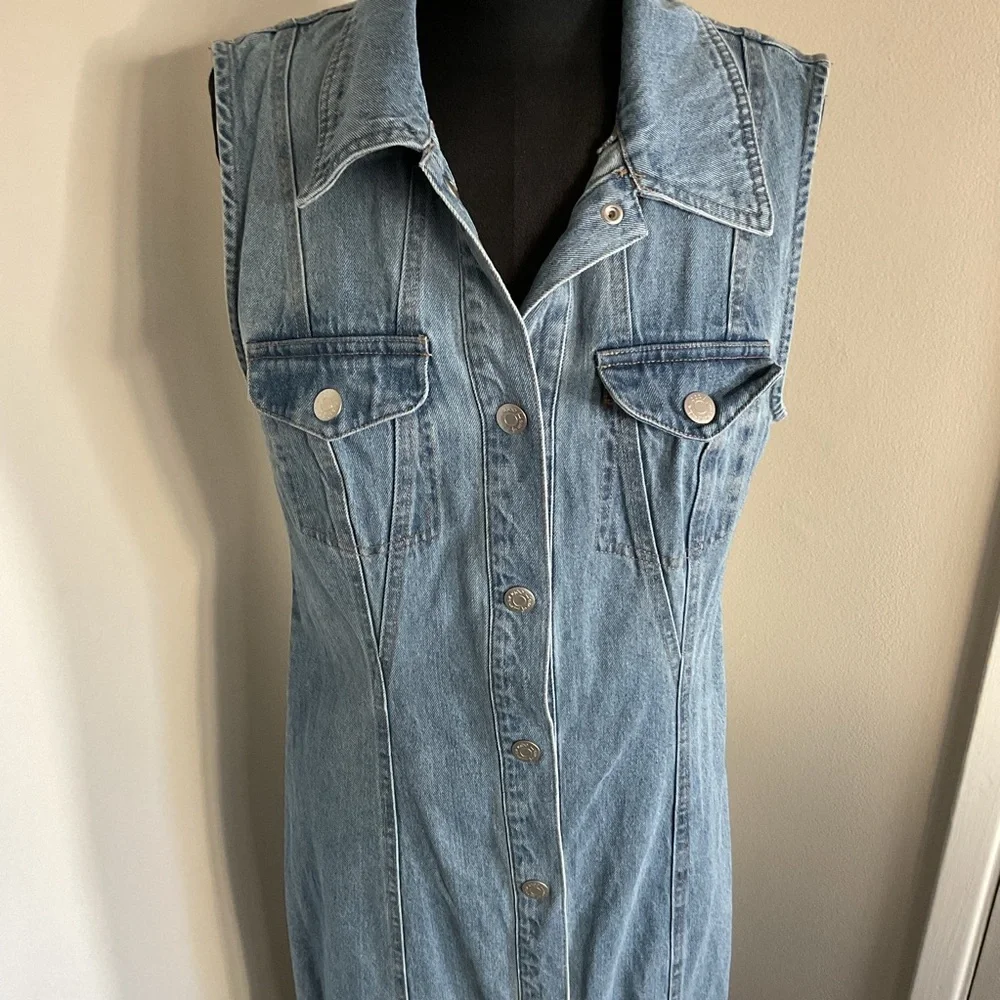 House of Harlow Denim Maxi Dress M Medium Sleeveless Button Front Revolve Boho - Picture 3 of 7